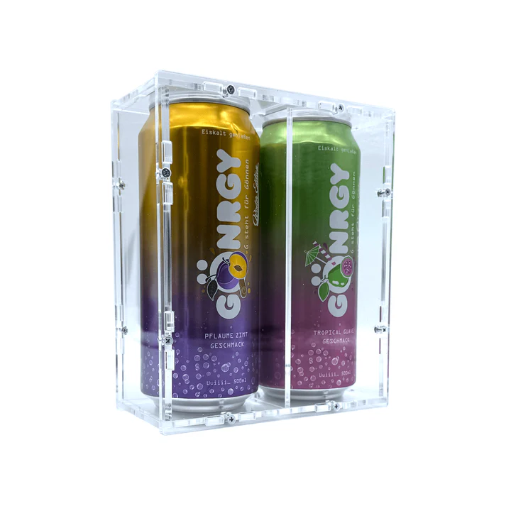 Akrylový box 2x Gönergy plechovka MontanaBlack / Plum Cinnamon / Tropical Guava