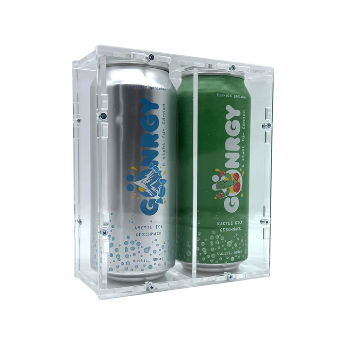 Akrylový box 2x Gönergy plechovka MontanaBlack / Plum Cinnamon / Tropical Guava